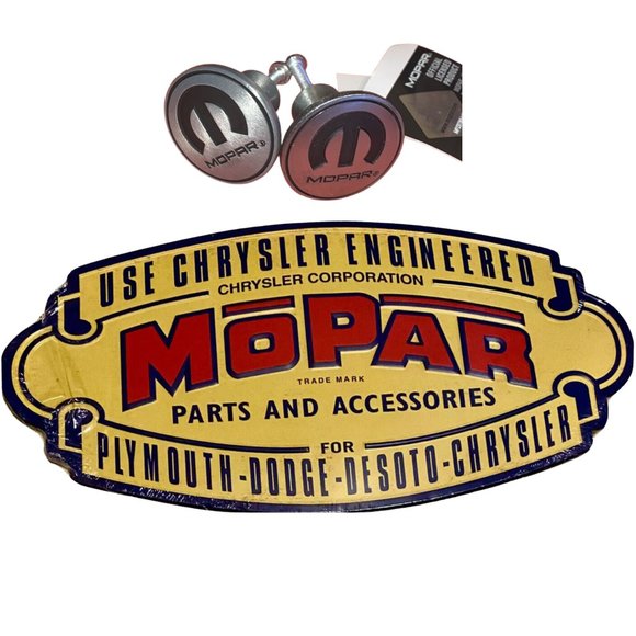 Mopar Parts Accessories Embossed Metal Sign and 2 Drawer Pulls - Picture 1 of 2